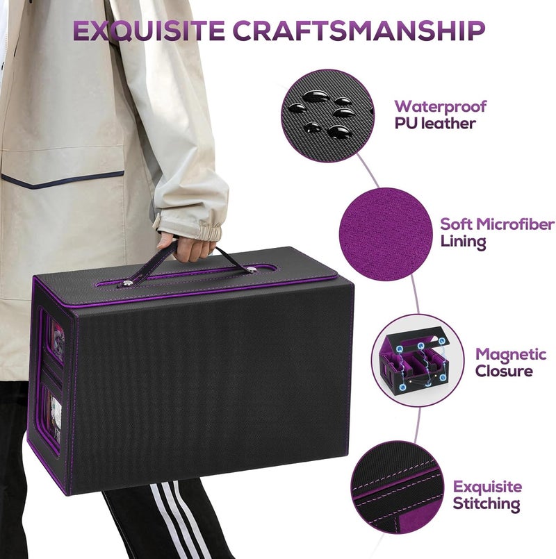 STTRBOX Trading Card Storage Box for MTG, MTG commander deck box，Multi-purpose Deck Case for MTG TCG Sports Card, 4 Toploaders, 4 Stoppers, 4 Colorful Dividers (Black & Purple) - Image 5